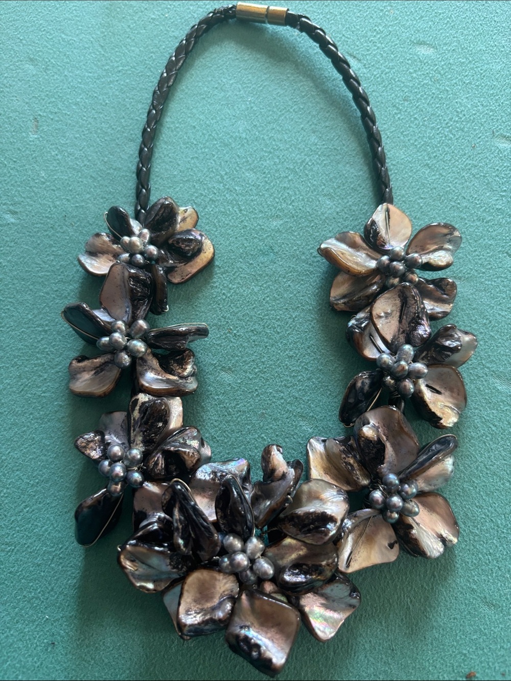 Handmade Floral baroque black mother of pearl shell statement necklace choker
